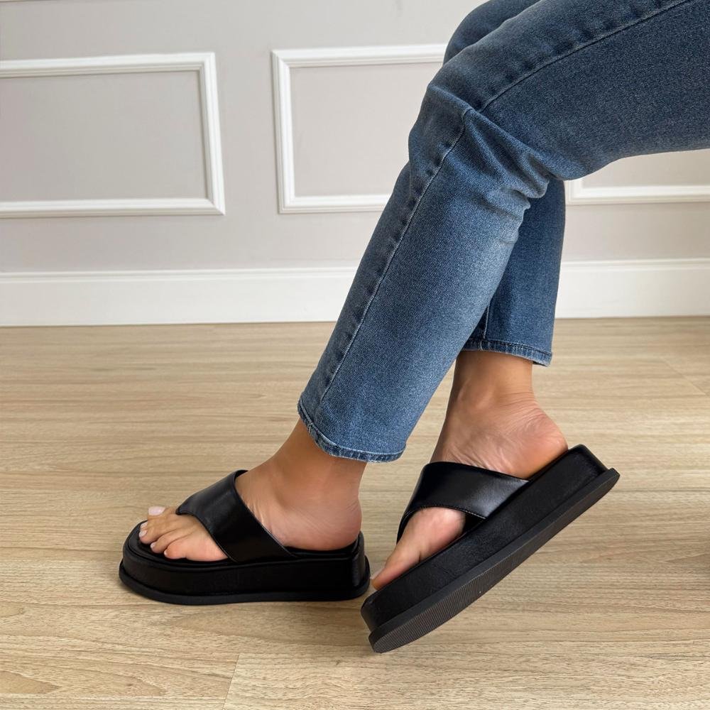 Tay - Flat Plataforma Couro Legítimo Preto Preto 6