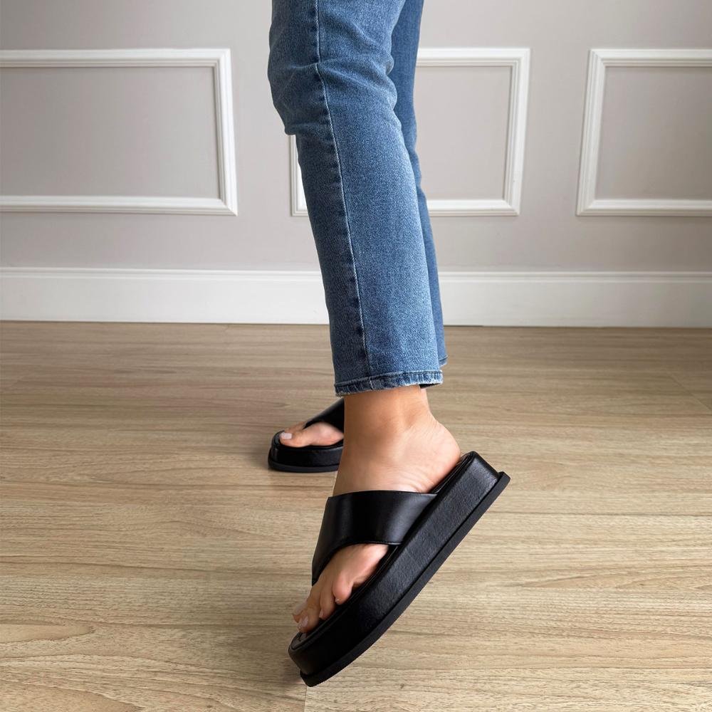 Tay - Flat Plataforma Couro Legítimo Preto Preto 7