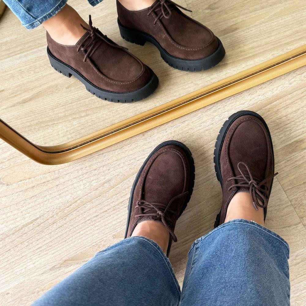 Emma - Oxford Feminino Tratorado Camurça Marrom Marrom 4