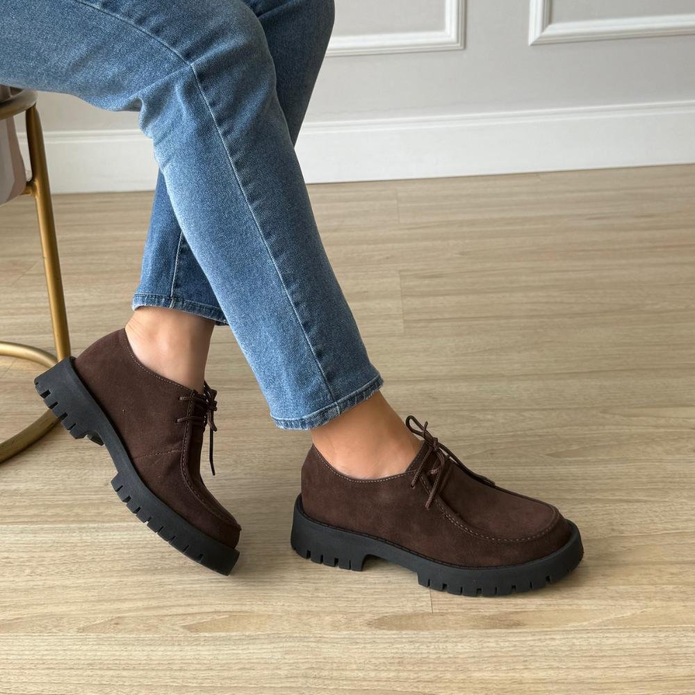 Emma - Oxford Feminino Tratorado Camurça Marrom Marrom 5