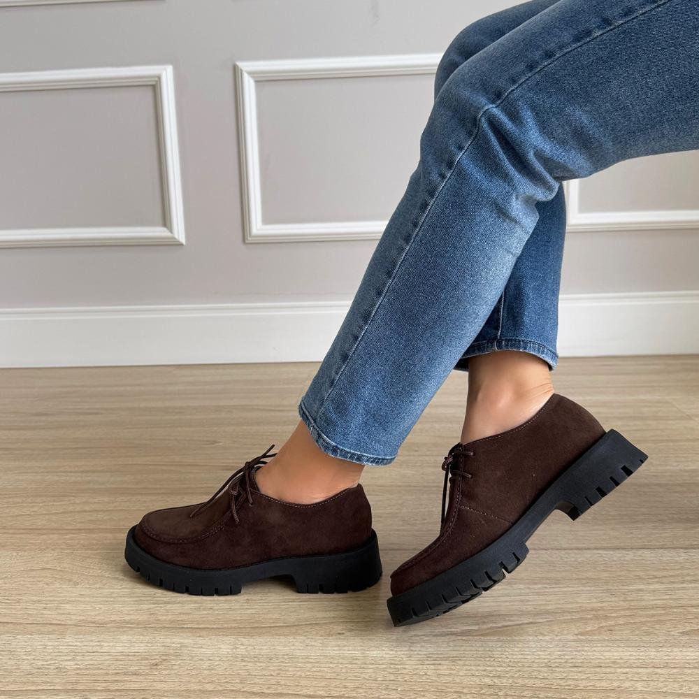 Emma - Oxford Feminino Tratorado Camurça Marrom Marrom 6