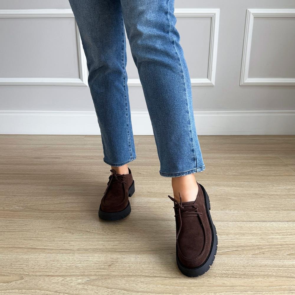 Emma - Oxford Feminino Tratorado Camurça Marrom Marrom 8