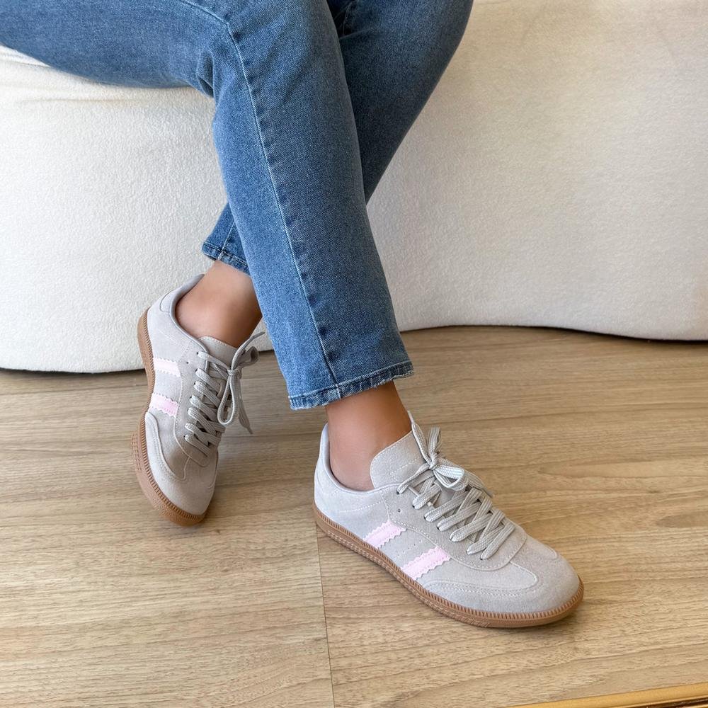 Tênis Flatform Manu Camurça Cinza com Rosa Cinza 2