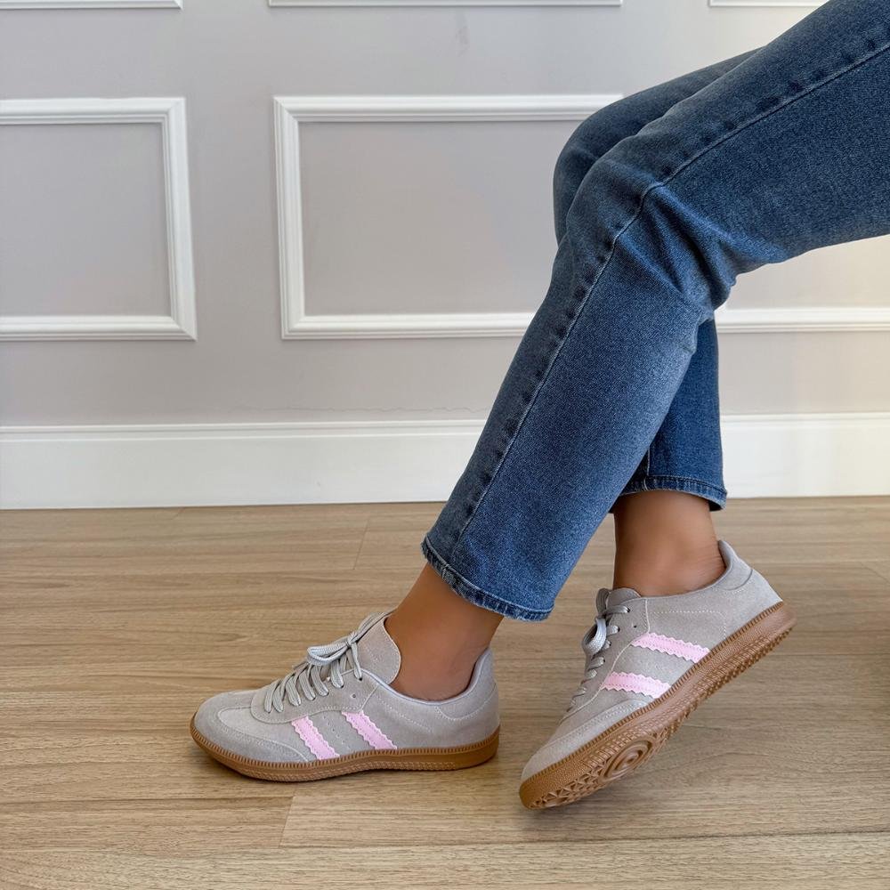 Tênis Flatform Manu Camurça Cinza com Rosa Cinza 4