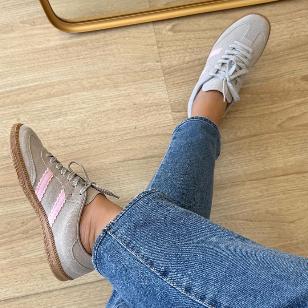 Tênis Flatform Manu Camurça Cinza com Rosa Cinza 5
