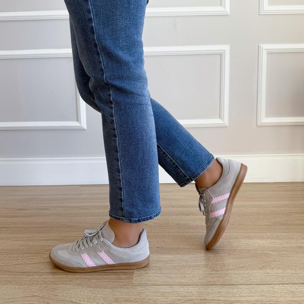 Tênis Flatform Manu Camurça Cinza com Rosa Cinza 6