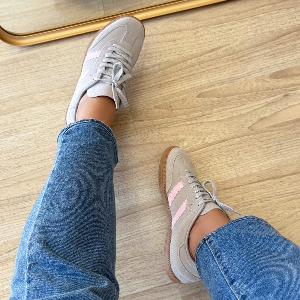 Tênis Flatform Manu Camurça Cinza com Rosa Cinza 7