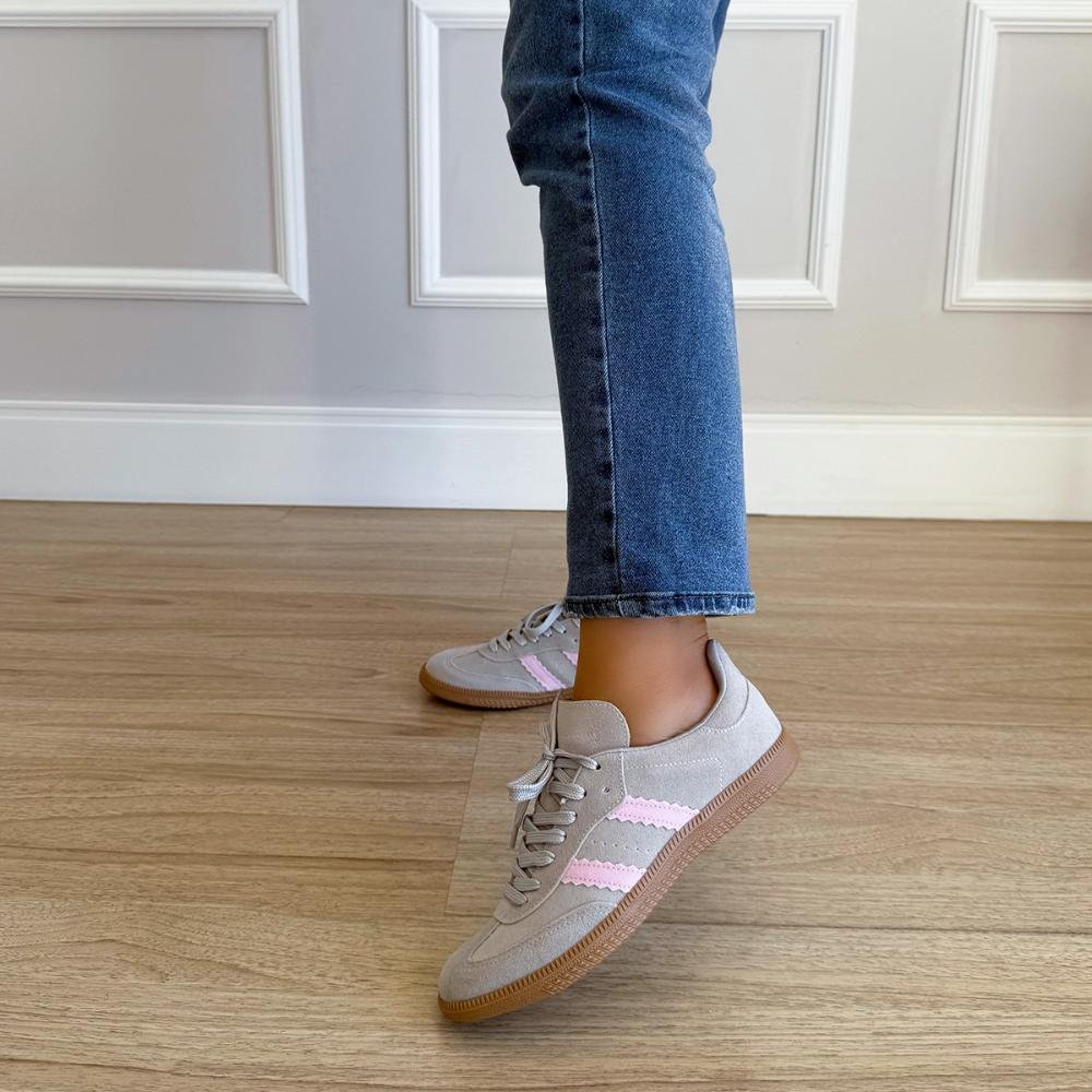 Tênis Flatform Manu Camurça Cinza com Rosa Cinza 8