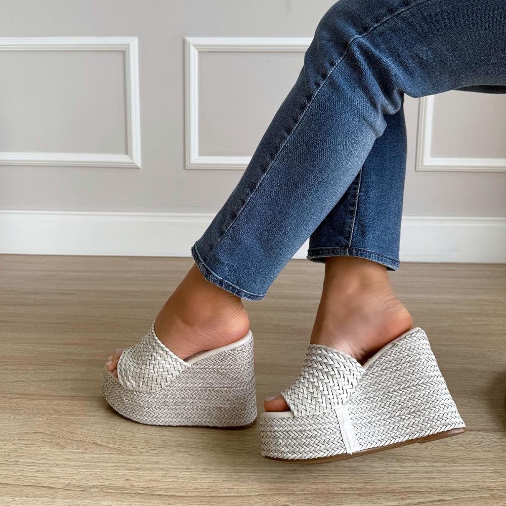 Camille - Tamanco Plataforma Tramado Off White Off White 2