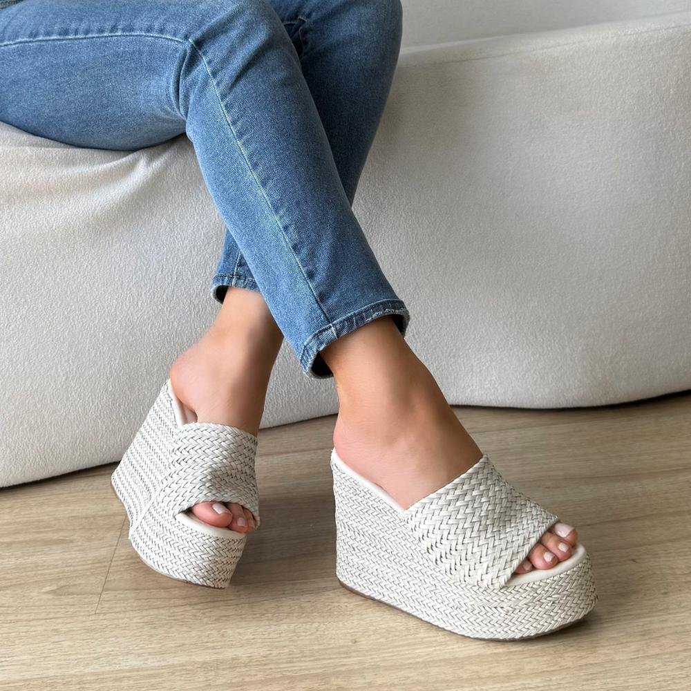 Camille - Tamanco Plataforma Tramado Off White Off White 6