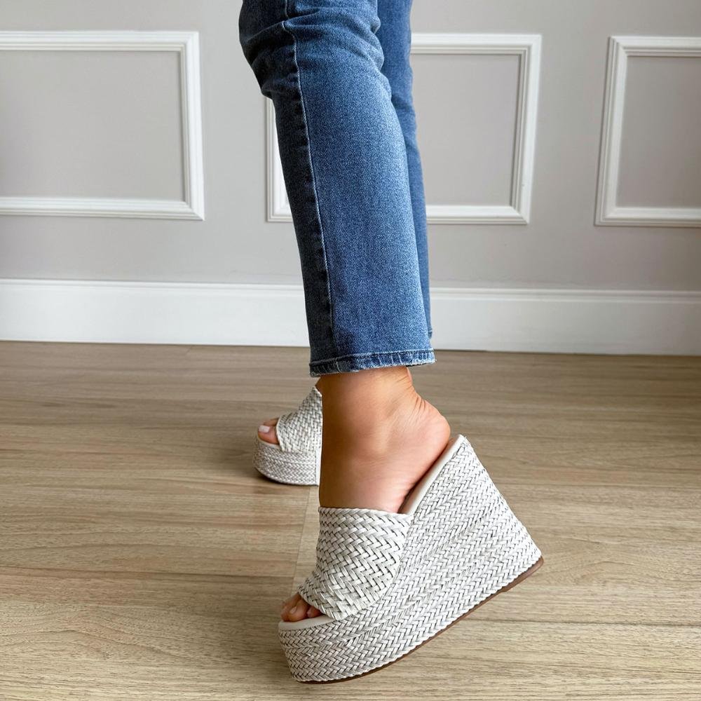 Camille - Tamanco Plataforma Tramado Off White Off White 8