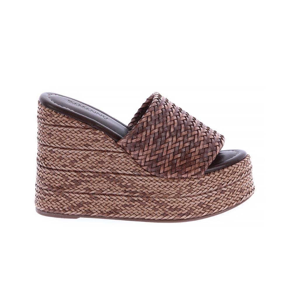 Camille - Tamanco Plataforma Tramado Marrom Café