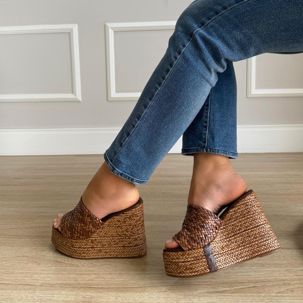 Camille - Tamanco Plataforma Tramado Marrom Café Marrom 3