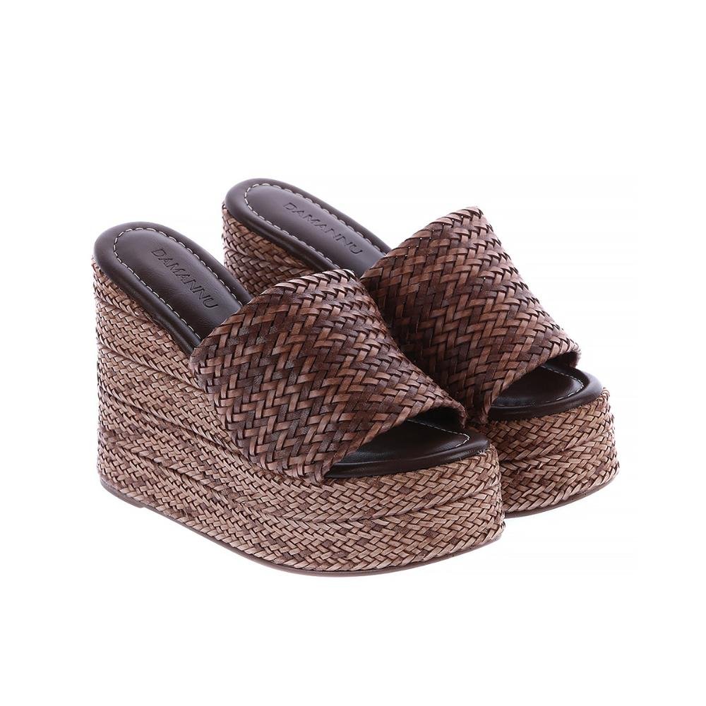 Camille - Tamanco Plataforma Tramado Marrom Café Marrom 4