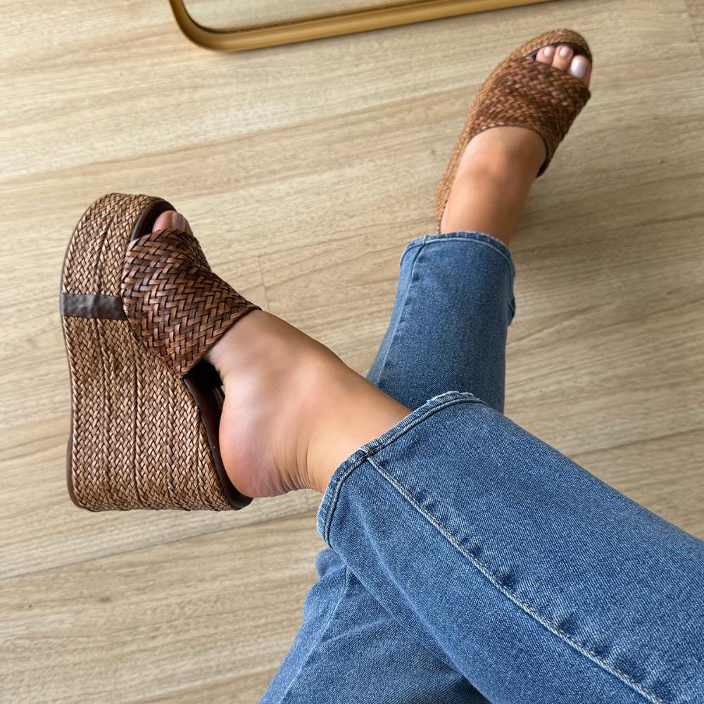 Camille - Tamanco Plataforma Tramado Marrom Café Marrom 5