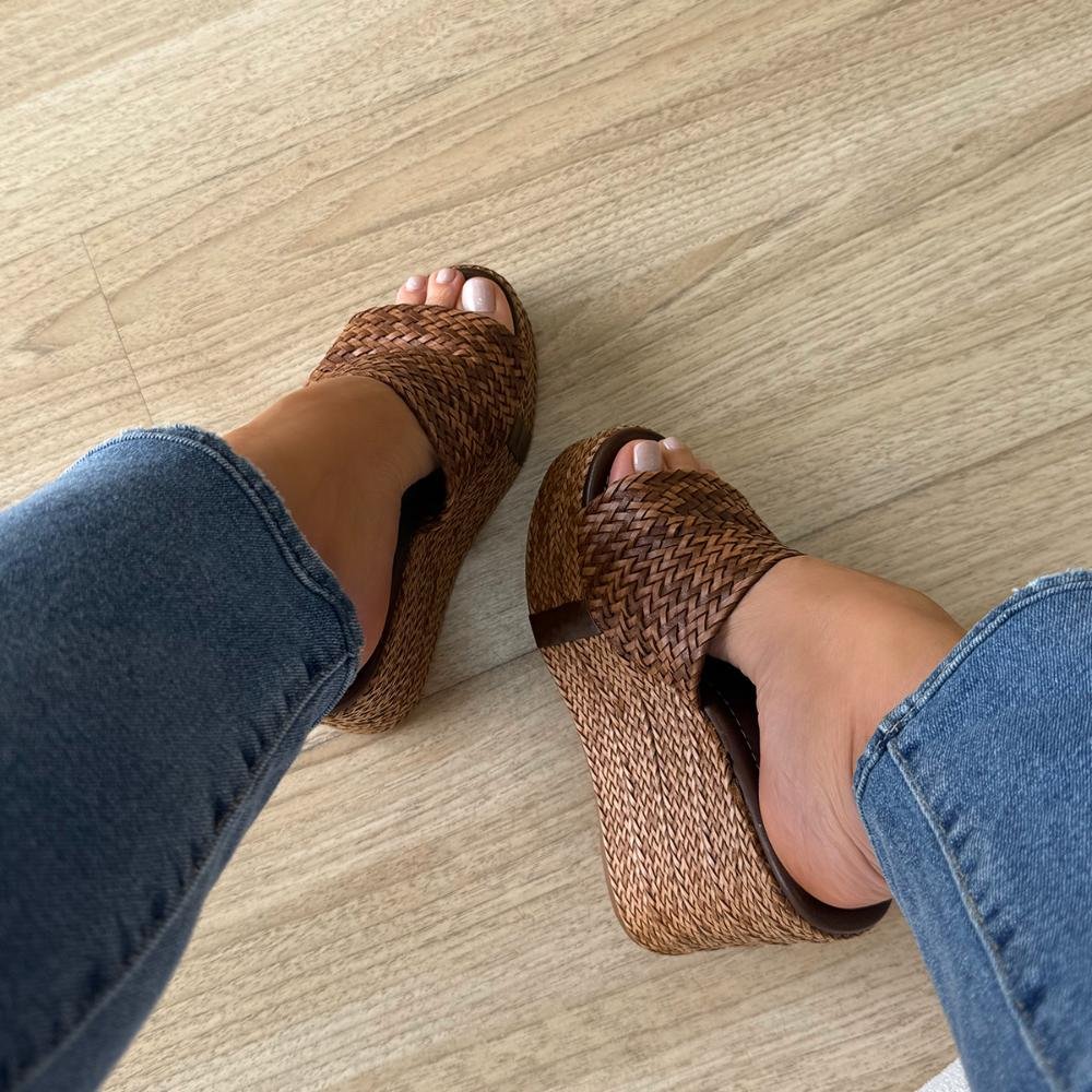 Camille - Tamanco Plataforma Tramado Marrom Café Marrom 6