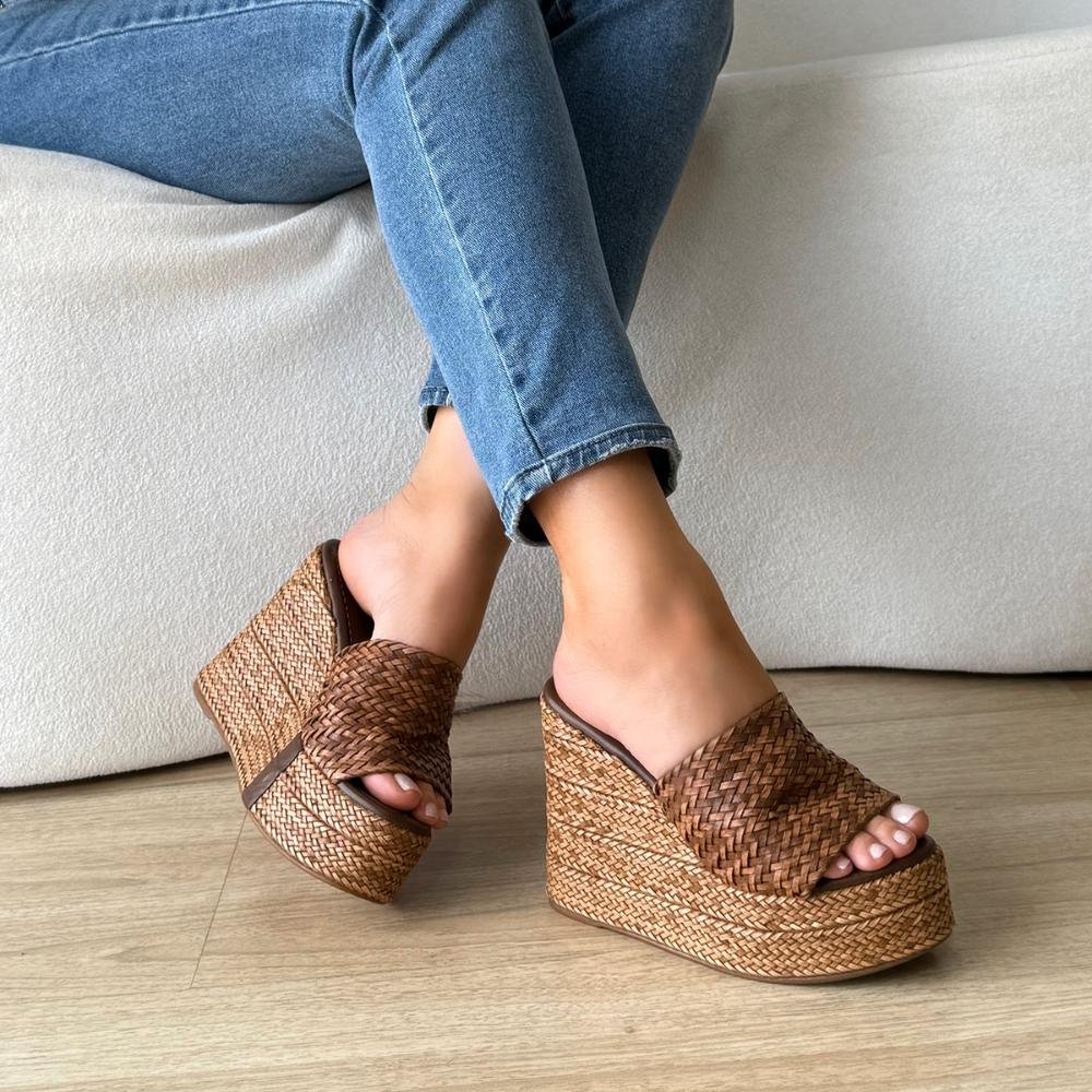 Camille - Tamanco Plataforma Tramado Marrom Café Marrom 7