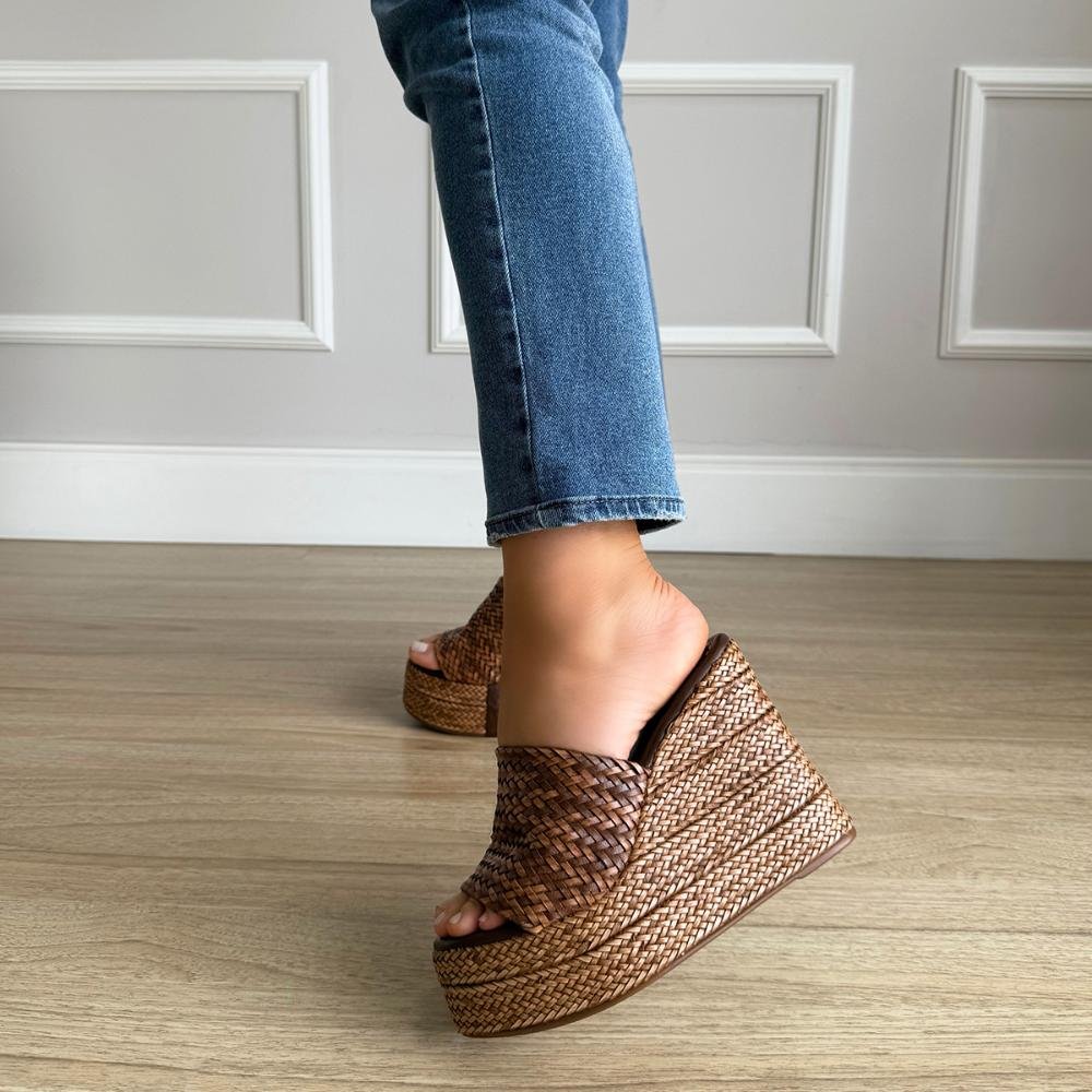 Camille - Tamanco Plataforma Tramado Marrom Café Marrom 8