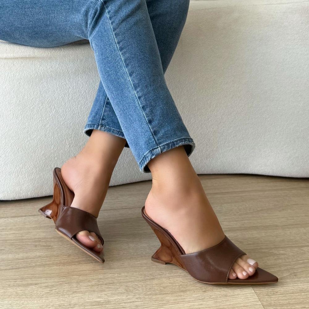 Beatriz - Tamanco Open Mule Couro Legítimo Marrom Salto Mármore Marrom 5