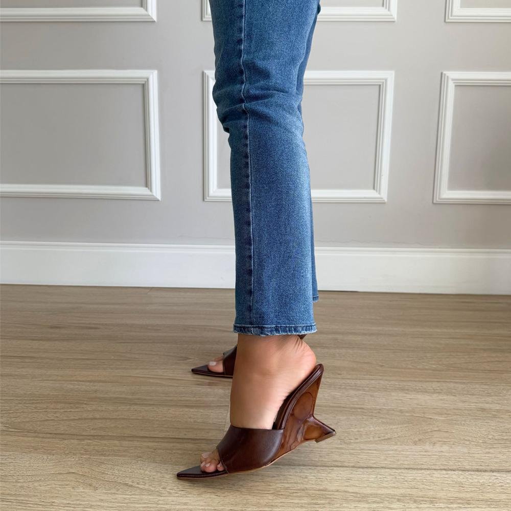 Beatriz - Tamanco Open Mule Couro Legítimo Marrom Salto Mármore Marrom 6