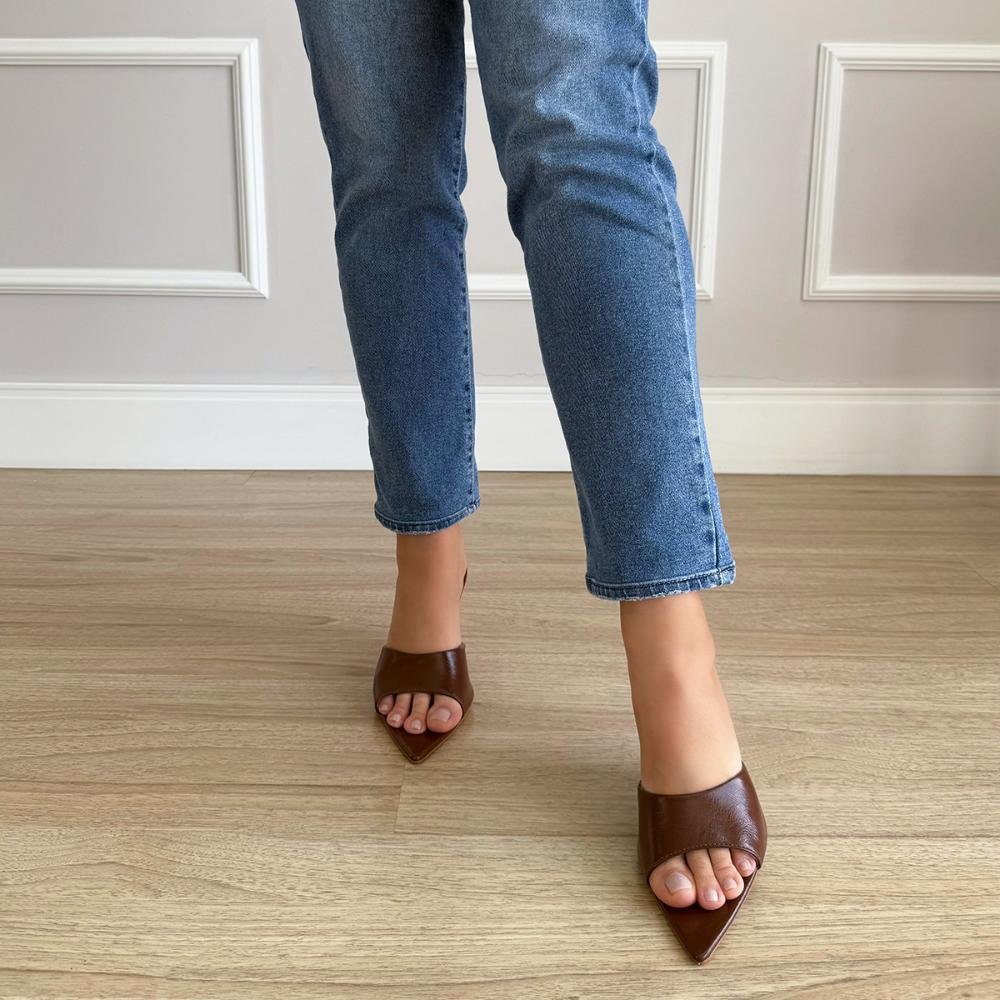 Beatriz - Tamanco Open Mule Couro Legítimo Marrom Salto Mármore Marrom 8