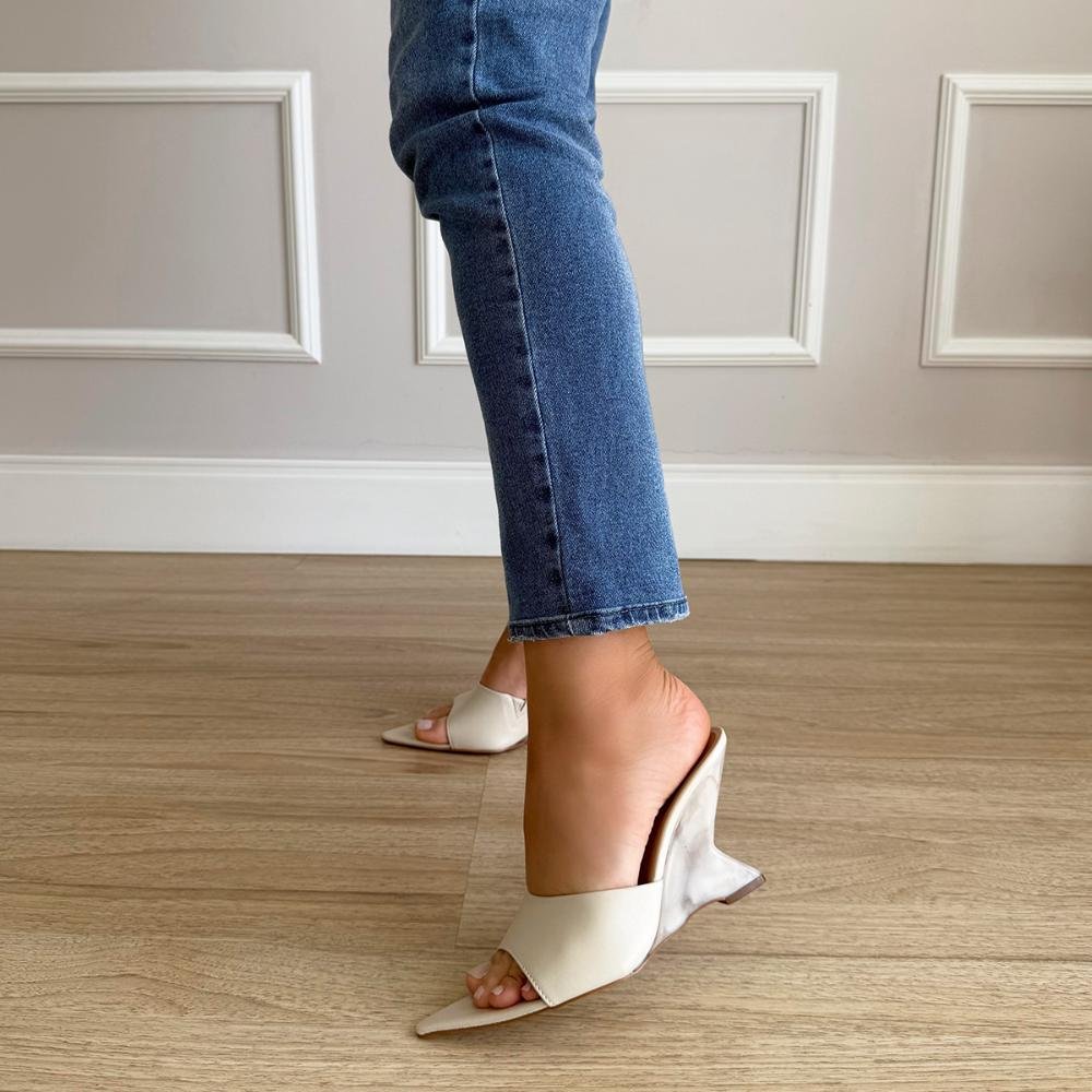 Beatriz - Tamanco Open Mule Couro Legítimo Off White Salto Mármore Off White 6