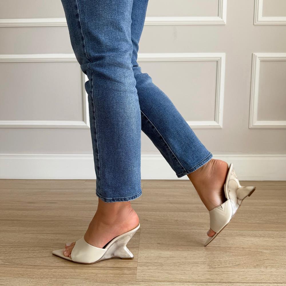 Beatriz - Tamanco Open Mule Couro Legítimo Off White Salto Mármore Off White 7