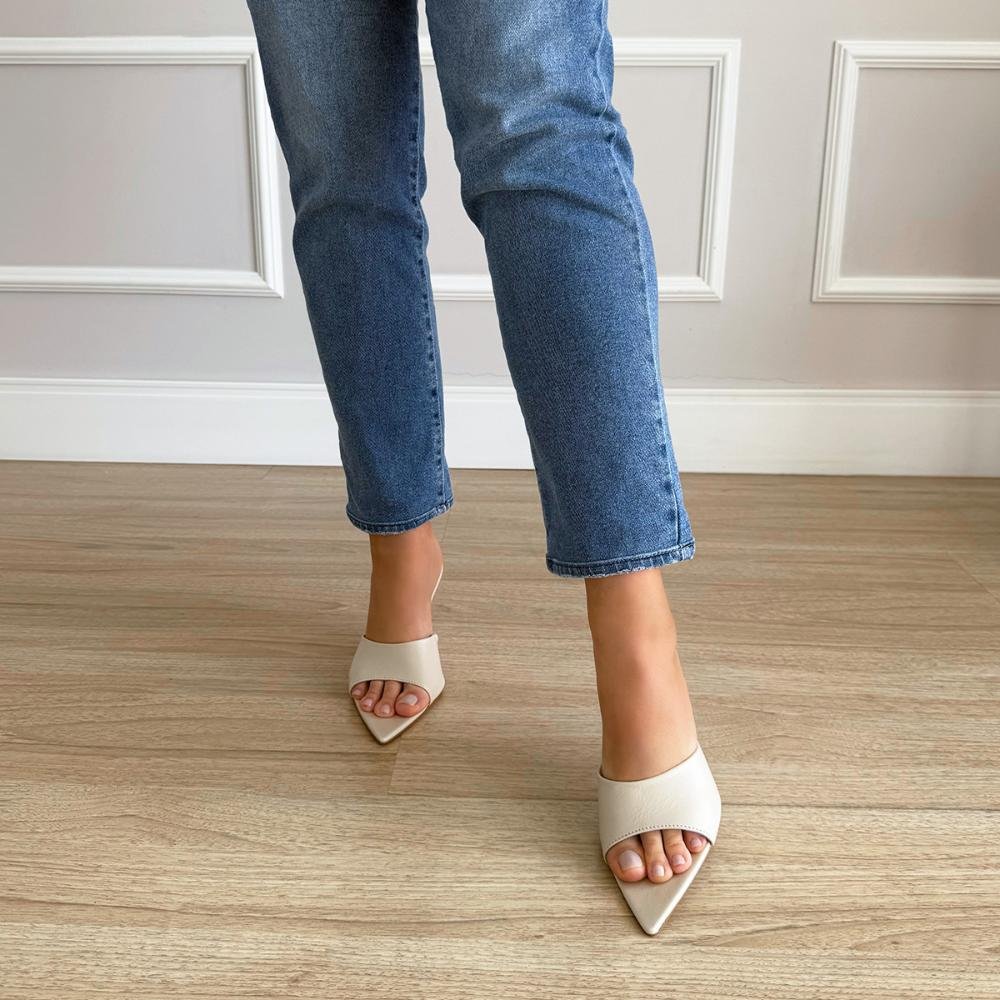 Beatriz - Tamanco Open Mule Couro Legítimo Off White Salto Mármore Off White 8