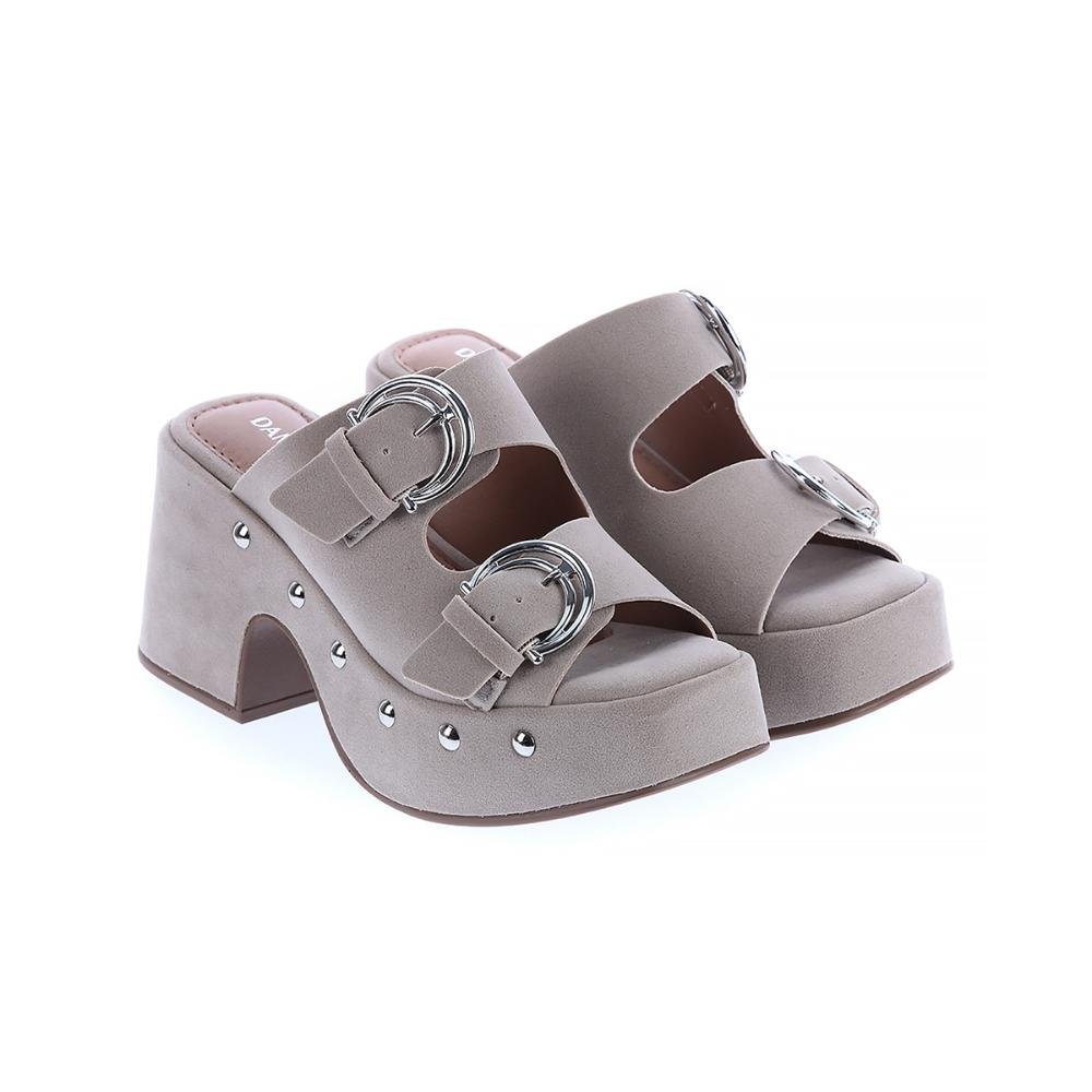 Karyn - Tamanco Plataforma Cinza Fivela Vintage com Tachas Cinza 3