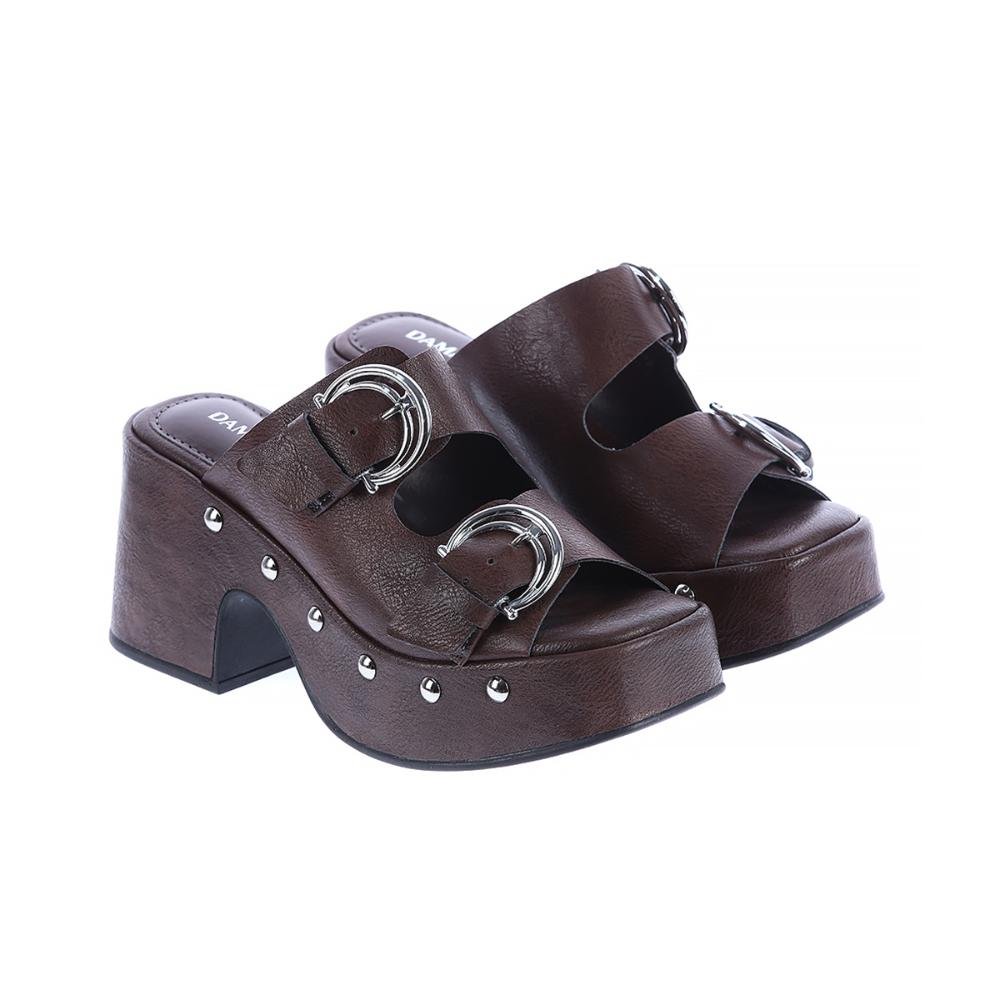 Karyn - Tamanco Plataforma Marrom Fivela Vintage com Tachas Marrom 6