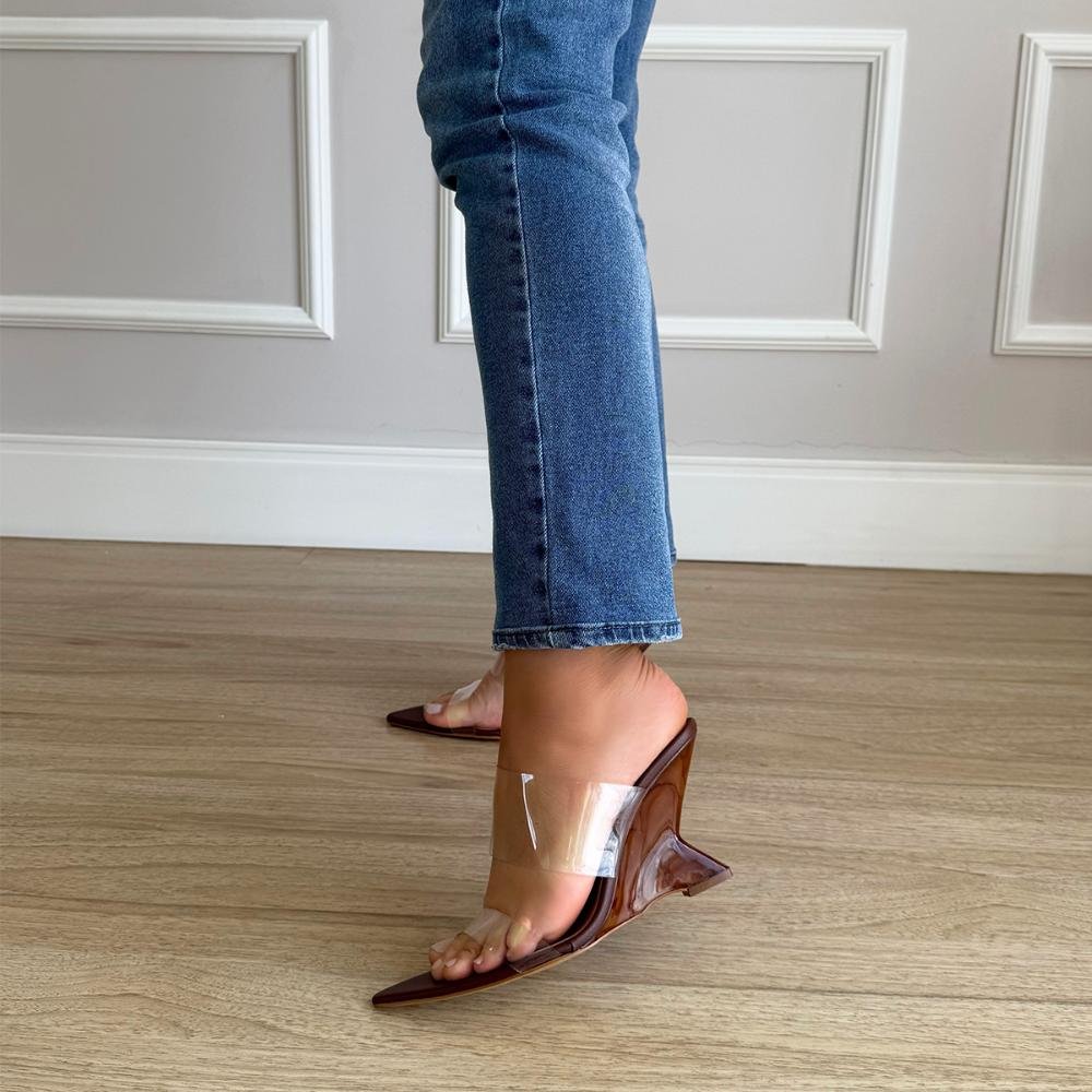 Jenny - Tamanco com Tiras Vinil Salto Mármore Marrom Marrom 6