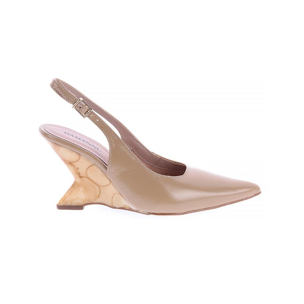 Karen - Scarpin Slingback Couro Legítimo Bege Salto Mármore