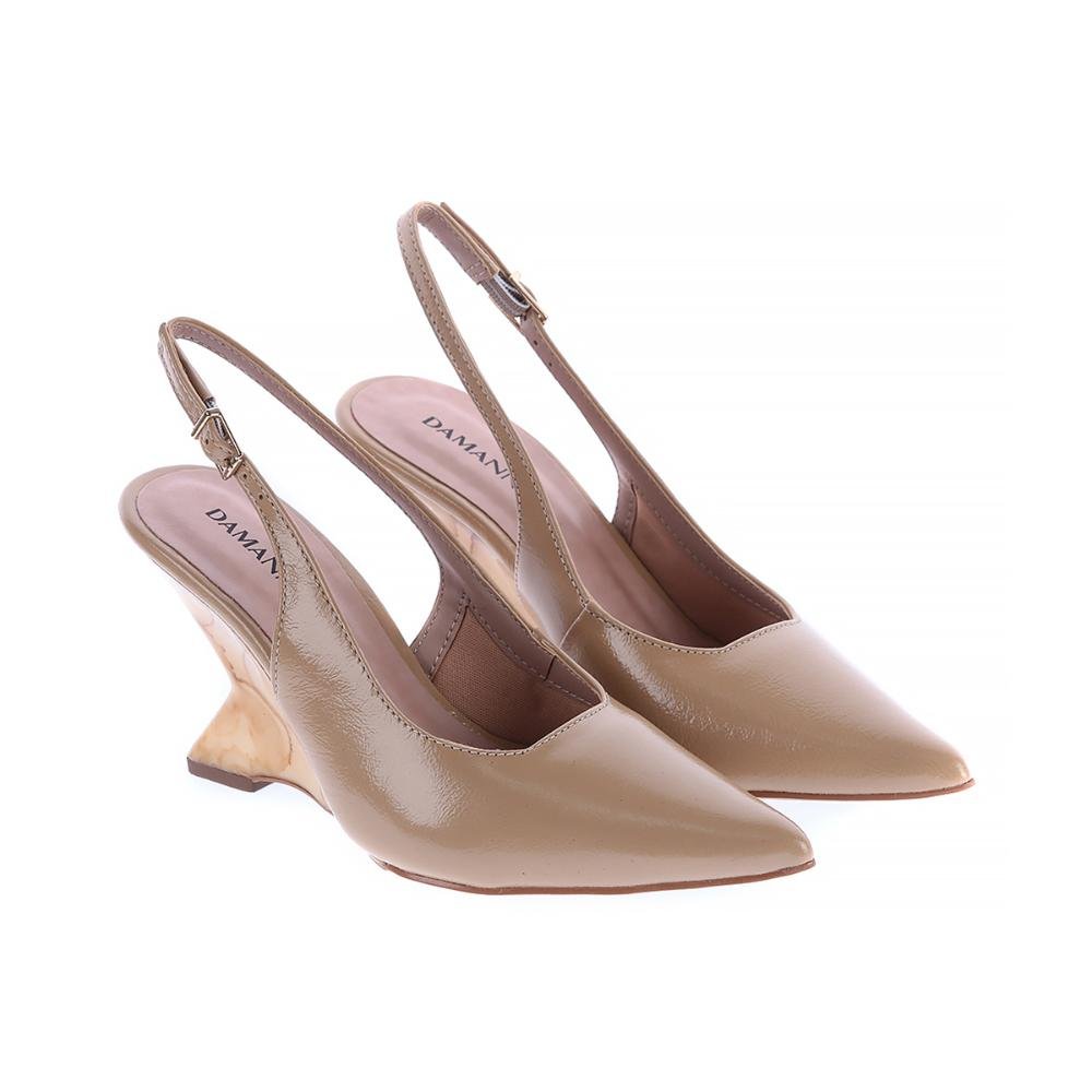 Karen - Scarpin Slingback Couro Legítimo Bege Salto Mármore Bege 3