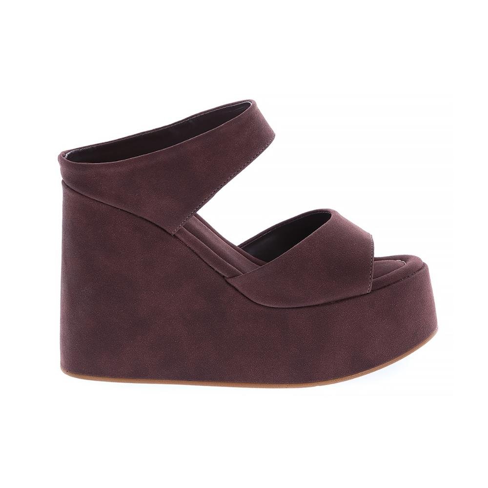 Thaís - Tamanco Plataforma Anabela Camurça Marrom