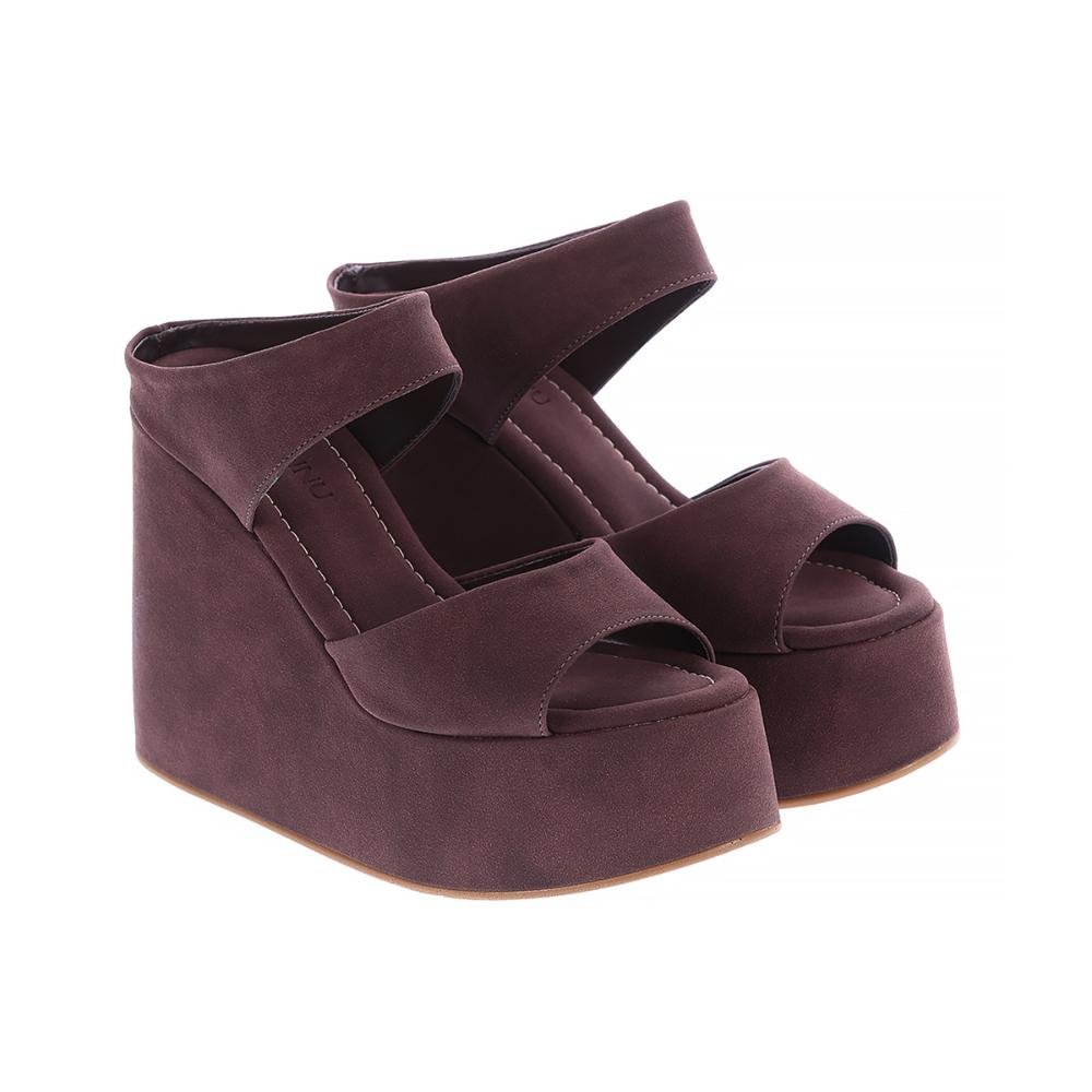 Thaís - Tamanco Plataforma Anabela Camurça Marrom Marrom 3