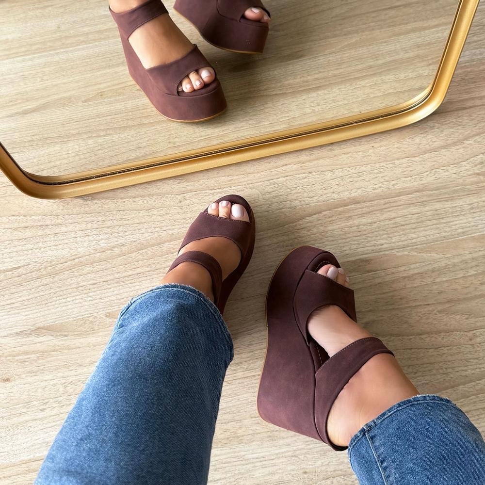 Thaís - Tamanco Plataforma Anabela Camurça Marrom Marrom 5