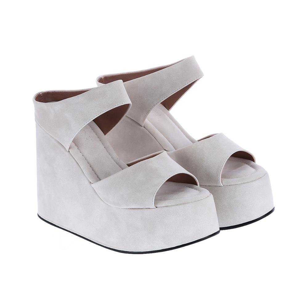 Thaís - Tamanco Plataforma Anabela Camurça Off White Off White 4