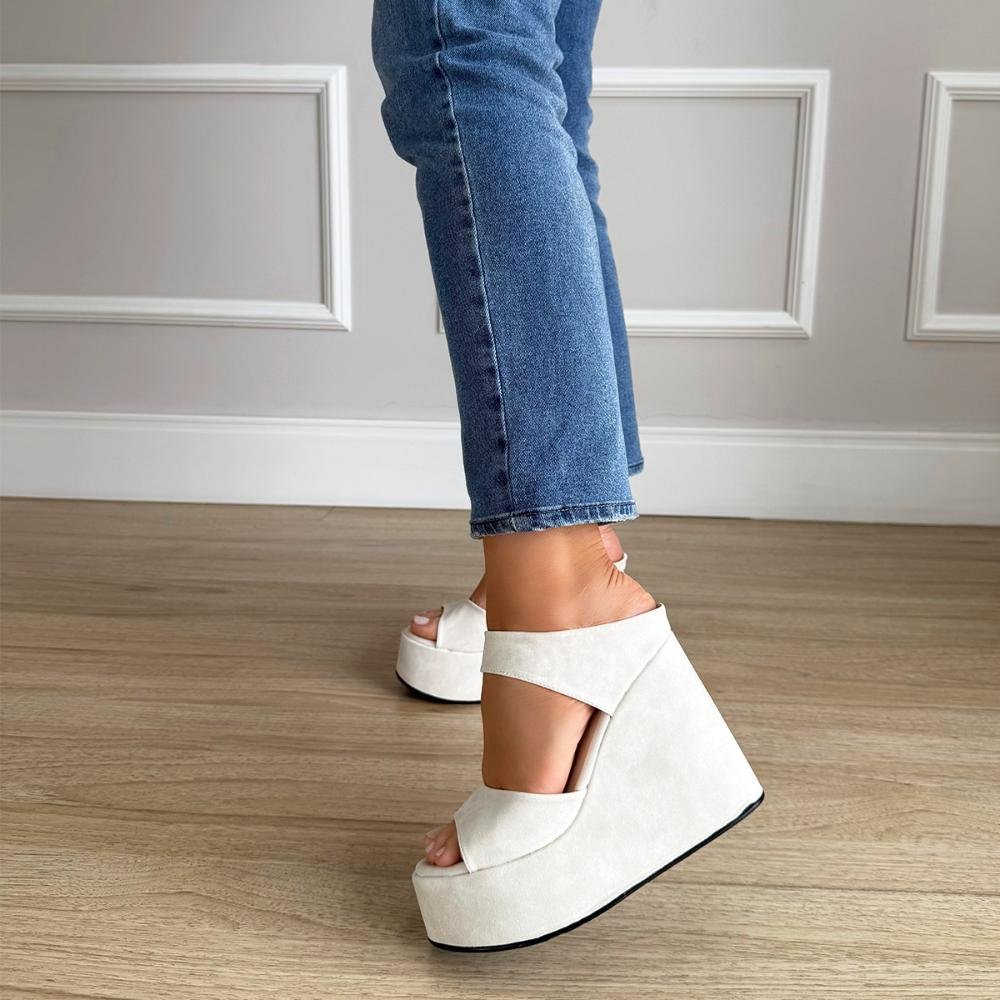 Thaís - Tamanco Plataforma Anabela Camurça Off White Off White 7