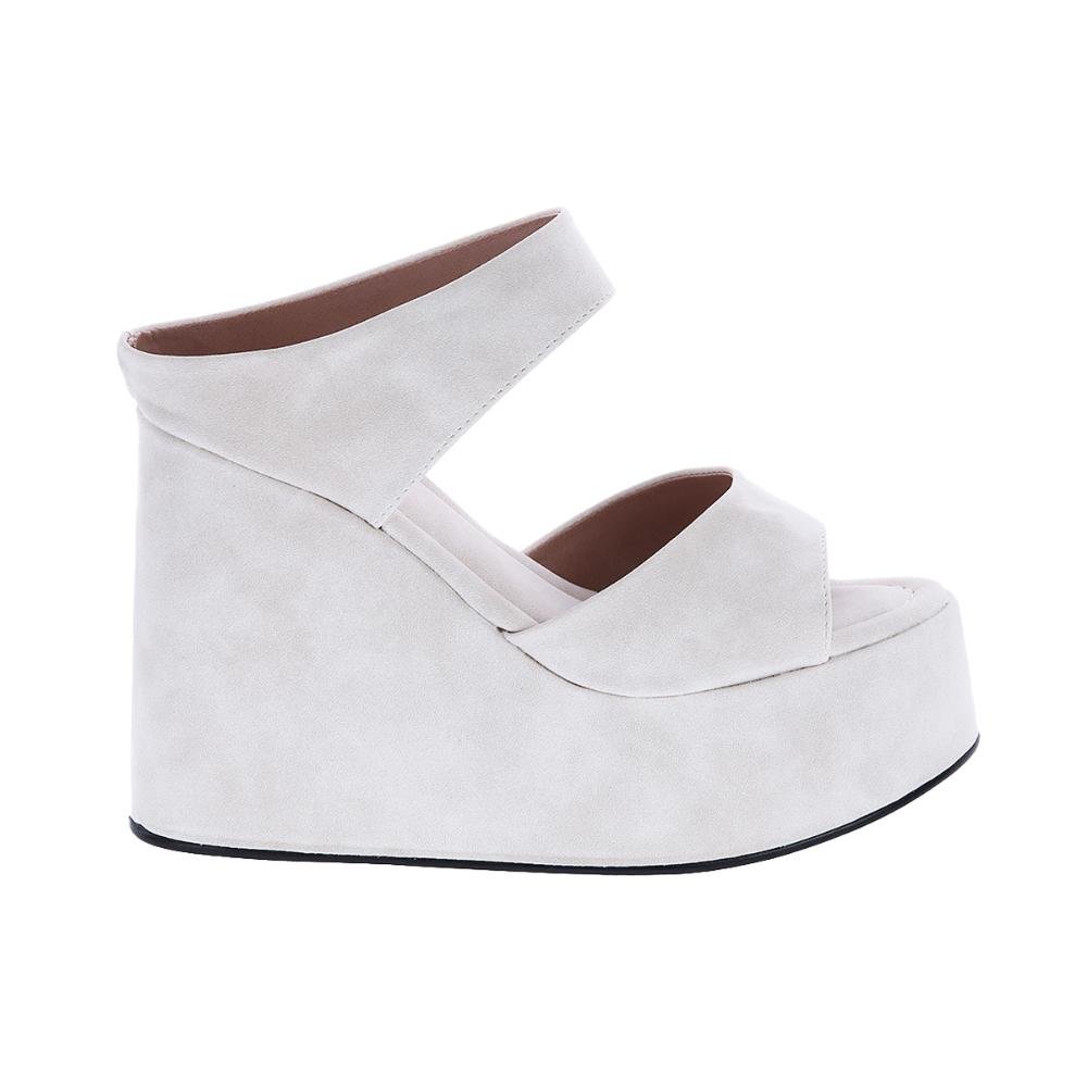 Thaís - Tamanco Plataforma Anabela Camurça Off White