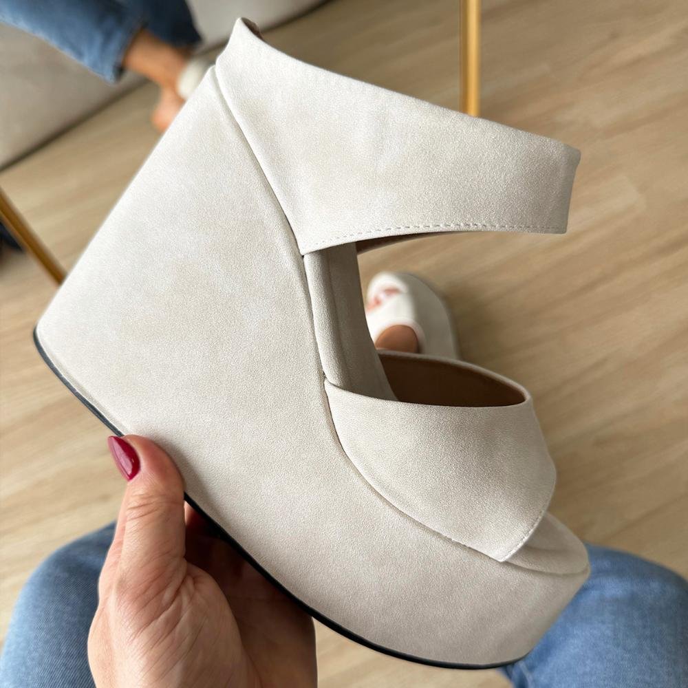 Thaís - Tamanco Plataforma Anabela Camurça Off White Off White 6