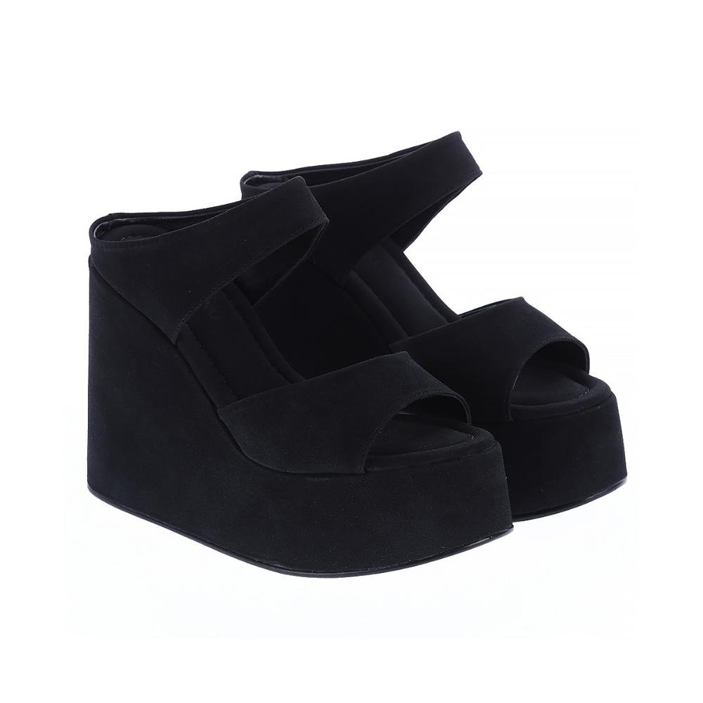 Thaís - Tamanco Plataforma Anabela Camurça Preto Preto 3