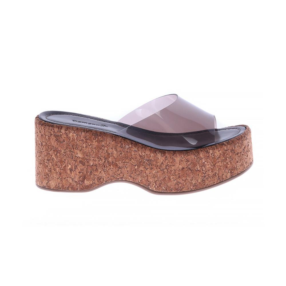 Emma - Tamanco Plataforma Feminino Vinil Marrom Solado Cortiça Marrom 1