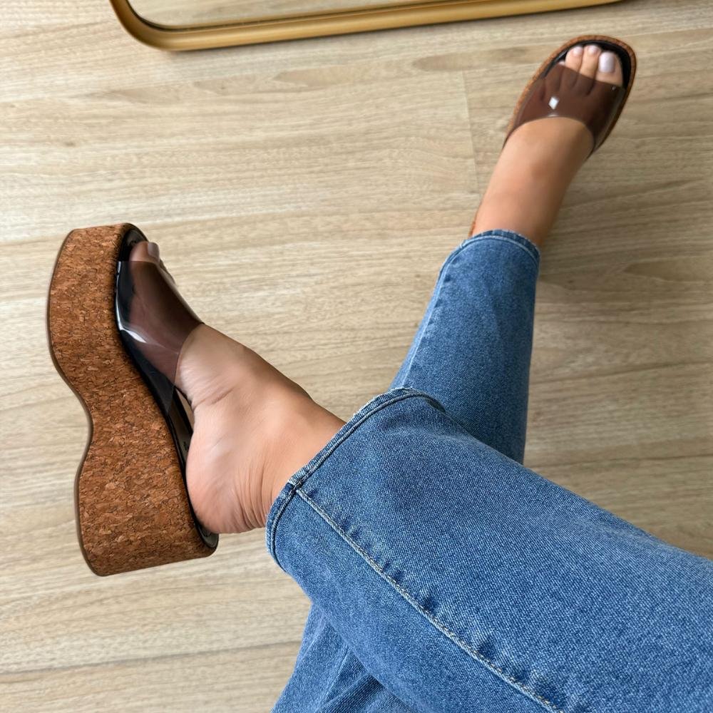 Emma - Tamanco Plataforma Feminino Vinil Marrom Solado Cortiça Marrom 3