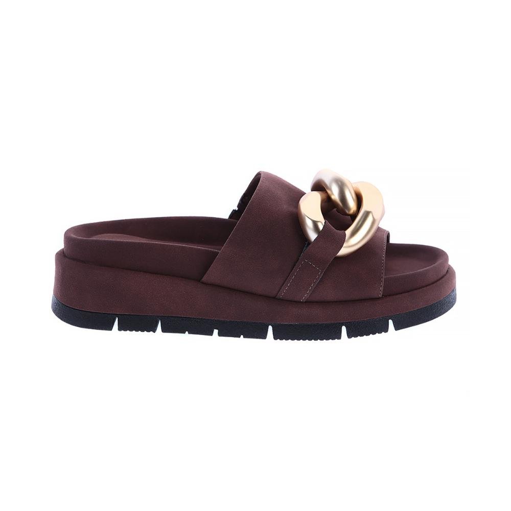 Chain - Flat Marrom Feminina com Detalhe Corrente Dourada