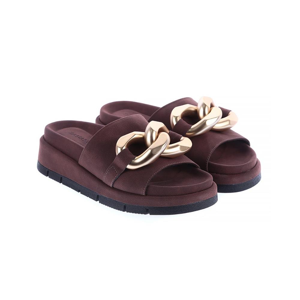 Chain - Flat Marrom Feminina com Detalhe Corrente Dourada Marrom 3