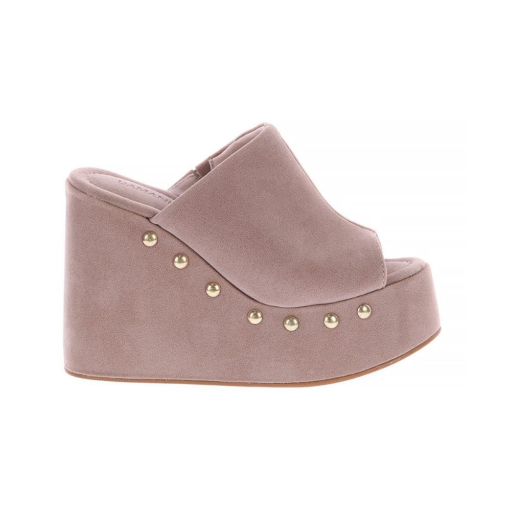 Maddy - Tamanco Anabela Camurça Bege com Tachinhas