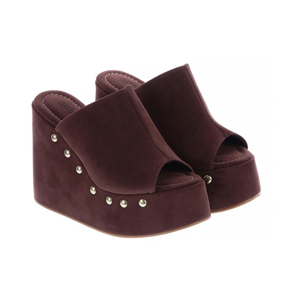 Maddy - Tamanco Anabela Camurça Marrom com Tachinhas Marrom 3