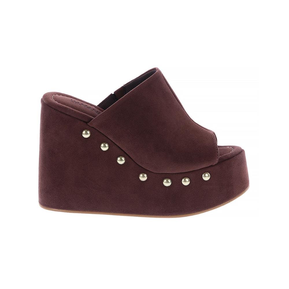 Maddy - Tamanco Anabela Camurça Marrom com Tachinhas Marrom 1