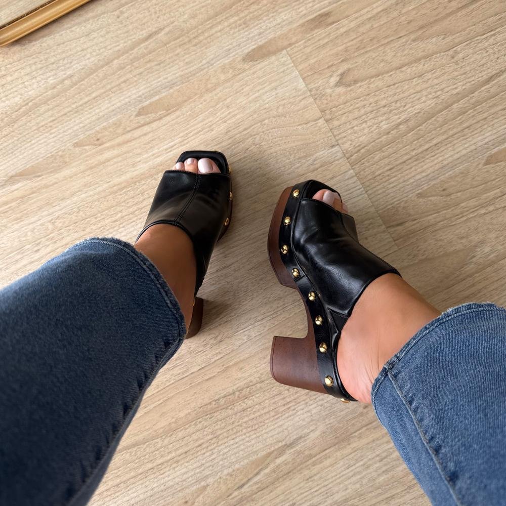 Jessica - Tamanco Plataforma Preto Salto Bloco com Tachas Preto 4