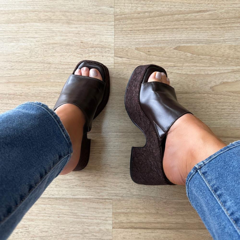 Alicia - Tamanco Plataforma Marrom Salto Bloco Solado Cortiça Marrom 4